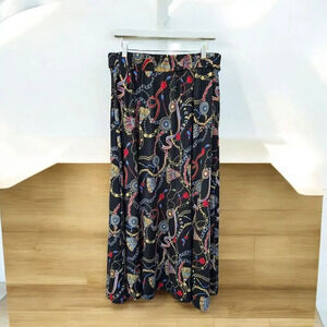 Black Maxi Skirt Nautical Coastal Elastic Pull On Chain Tassels XL Sailor Button